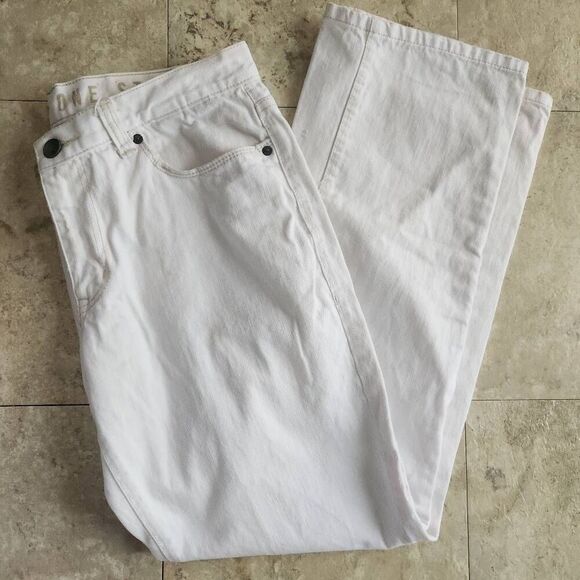 W11 Converse white denim jeans straight leg with tan stitching - Picture 1 of 9